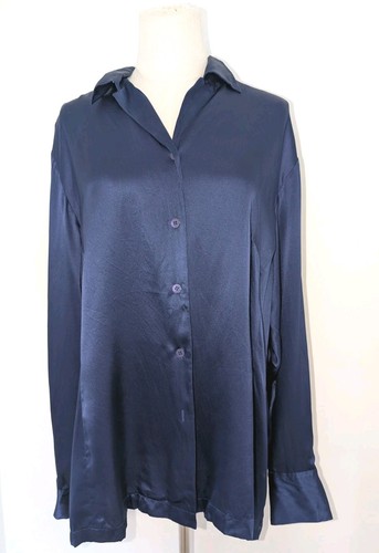Women's Elizabeth By Liz Claiborne Vintage Stunning Navy 100% Silk Collared...