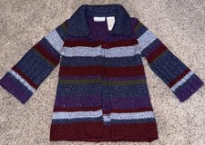 Vtg Mary Kate And Ashley Cardigan Sweater 2T Chunky Knit Striped Purple Red Blue