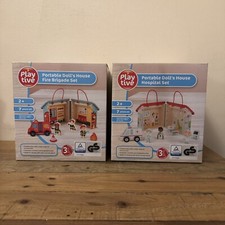 Playtive 2 Set Casa delle Bambole Portatile in Legno - Ospedale e Vigili del Fuoco Brigata