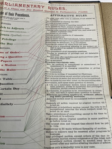 Vintage 1890 Diagramm der parlamentarischen Regeln Broschüre Ephemera Gesetz selten ausklappbar - Bild 8 von 14