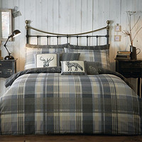 100% Brushed Cotton 'connolly Check' Double Duvet Cover Set In Charcoal, Include 100% Brushed Cotton 'connolly Check' Double Duvet Cover Set In Charcoal, Include