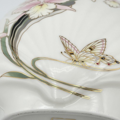 vtg otagiri orchid flower vase textured with gold trim pink butterfly 80s Retro - Picture 12 of 12