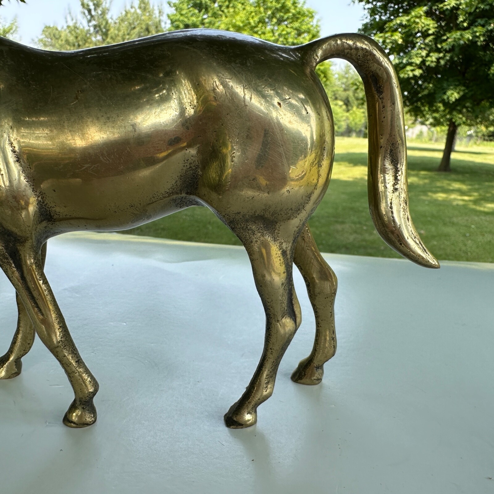 Vintage Solid Brass Enesco Grazing Feeding Horse Statue Figurine 9.5 x 5.25