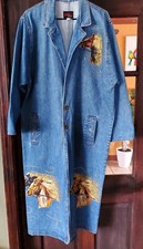 Sun Belt Denim Long Jean Jacket Hand Painted Horses On Both Sides One Size. 