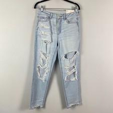 American Eagle Jeans Womens Strigid Mom Jean Size 4 Light Wash Blue Distressed
