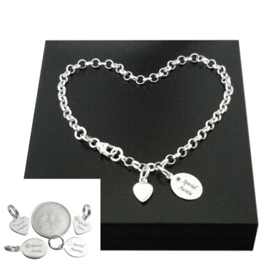 Sterlingsilber Charm Armband mit graviertem Etikett für Tochter, Mutter, Tante usw.