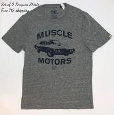 Penguin Muscle Motors Graphic T-Shirt Men Medium Grey Set of 2