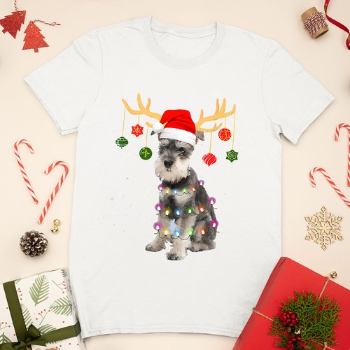 Festive Dog in Santa Hat Christmas Tree Family T-Shirt - Holiday Cheer #MC - Picture 11 of 21