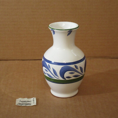 Vtg Herend  Village Pottery White Blue Cascade Hand Painted Flower Bud Vase 5.5''