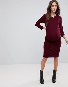 New Look Maternity Bodycon Dress 34 Sleeve Red Bordeaux Burgundy