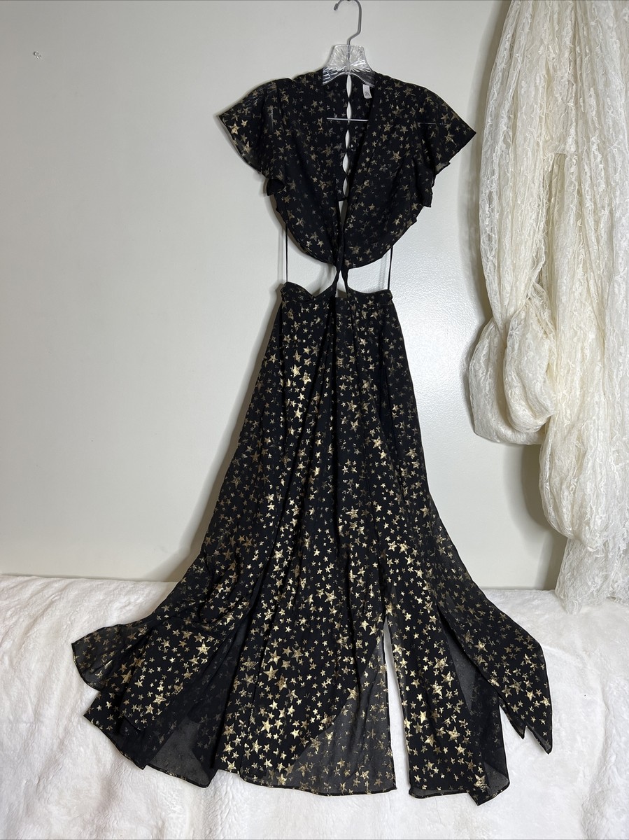 Free People Jasper Cutout Black Star Foil Print Midi Dress 0