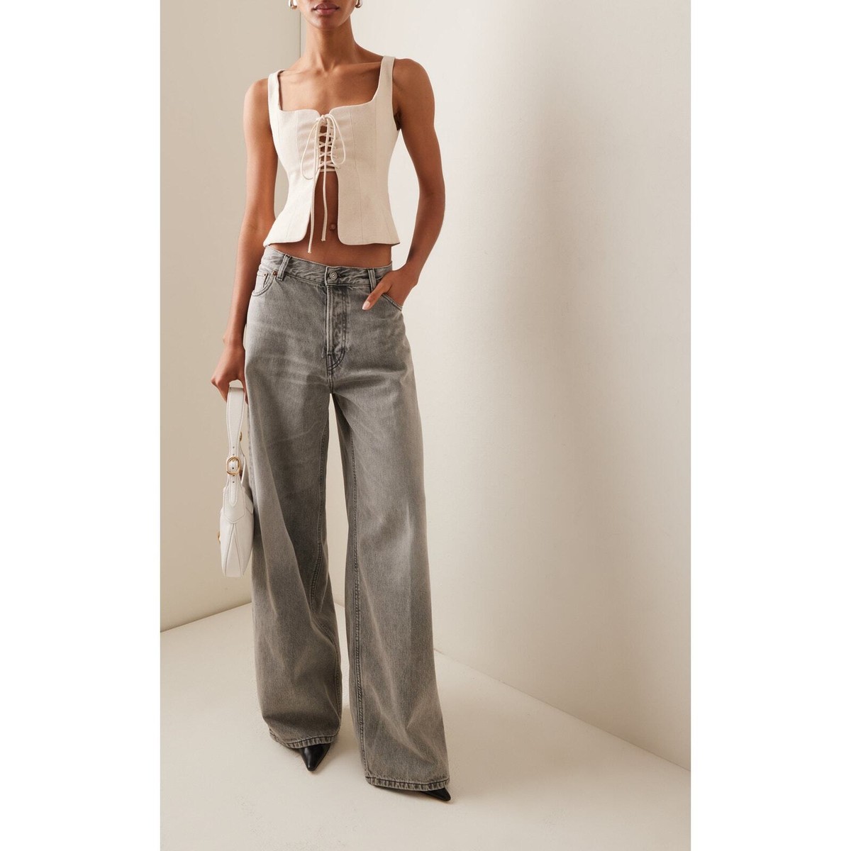 HAIKURE Bethany Rigid Drop-Rise Wide-Leg Jeans in Grey 24” Run