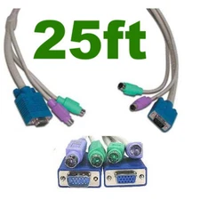 25ft long HQ 3xShield KVM switch box Cable,SVGA/VGA Male~Female,PS2-MM Cord/Wire