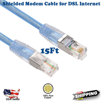 15FT RJ11 6P4C Shielded Telephone Phone Line Cable Cord Modem DSL Internet Fax