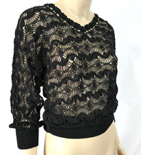 Vintage Black Crochet Sweater Intricate Delicate Unique Handmade Open Weave S/M
