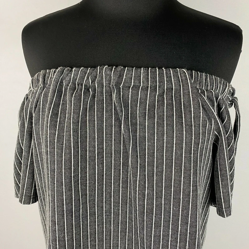 Blusa soprano para mujer M a rayas fuera del hombro manga corta detalles de corbata OT Foto 2 de 4