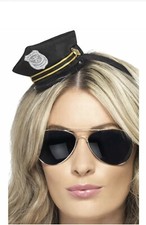 Mini Police Officer Hat Costume Black Cop Cap Fancy Dress Womens Headband Adult
