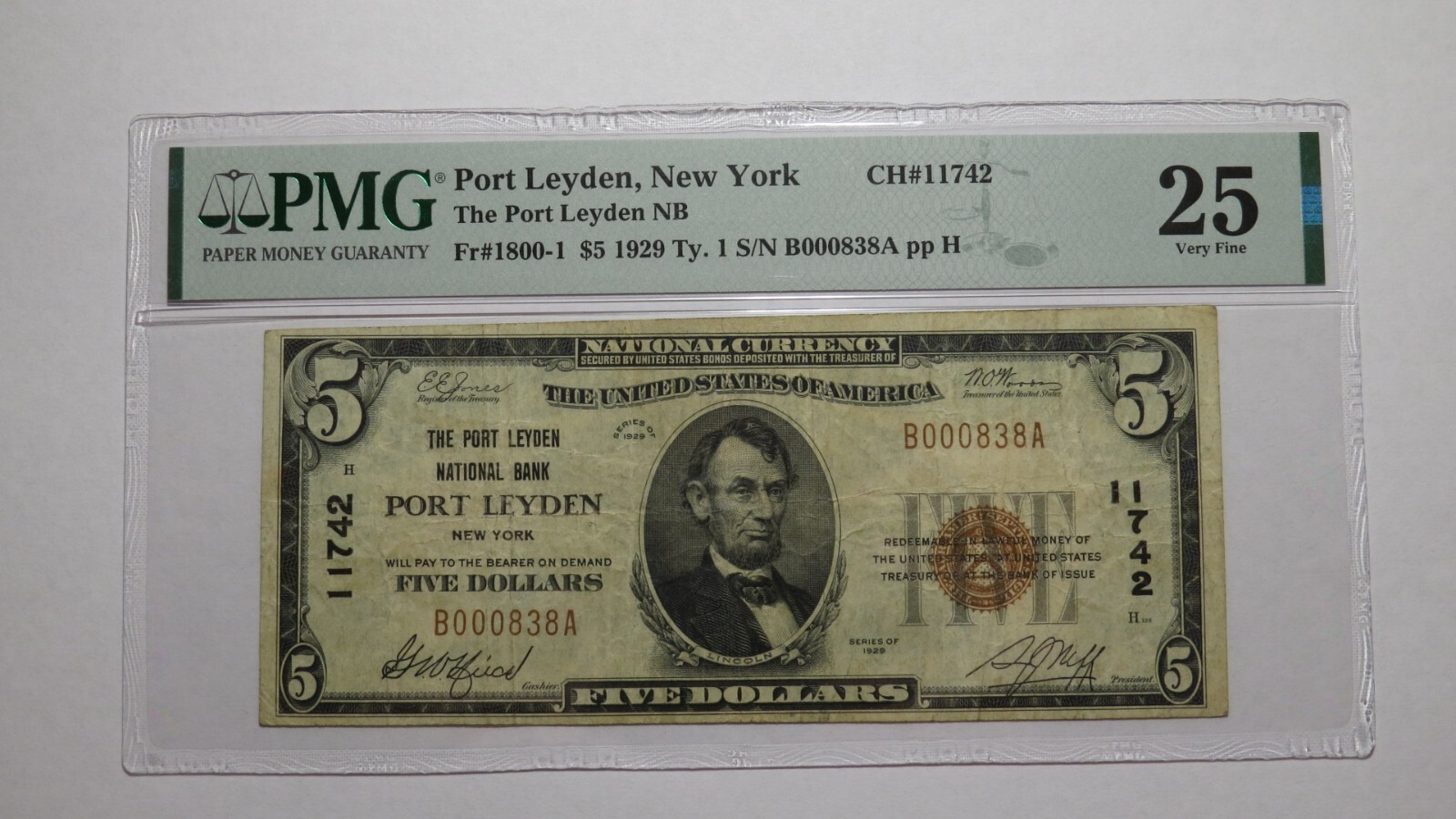 5 1929 Port Leyden New York NY National Currency Bank Note Bill Ch