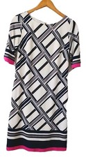 Vince Camuto Dress Womens 6 Zipup Lined Multicolor Stripe 3/4 Sleeve A-Line