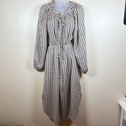 J. Crew Ruffleneck Midi Dress Size Small Vintage Links Print Tie Waist Old Money - Picture 3 of 13
