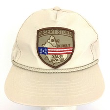 Vtg 90s Desert Storm Patch Hat US Flag Logo Snap Back Trucker Baseball Dad Cap