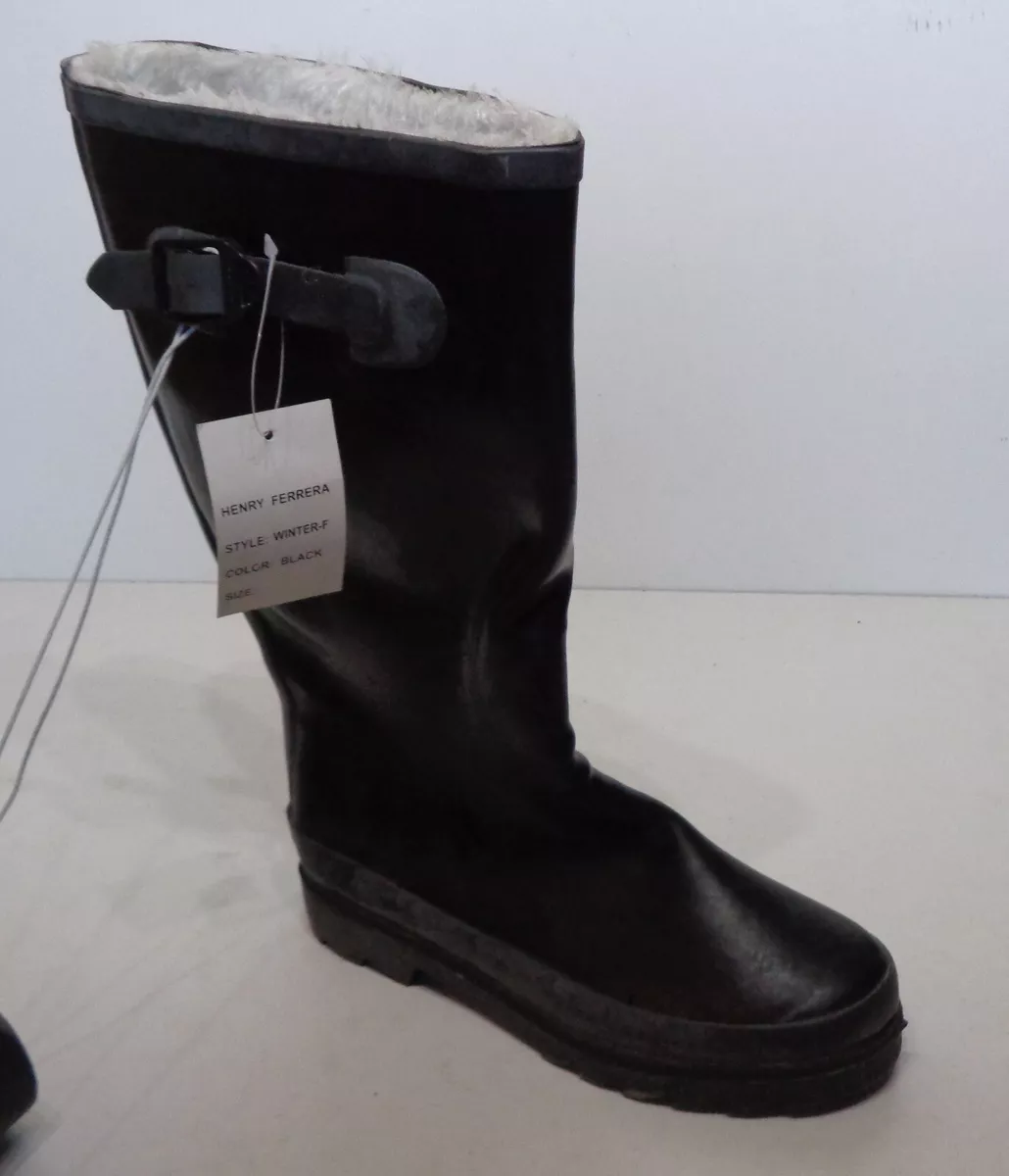 New Mens Black Waterproof Wellies Garden Faux Fur Lined