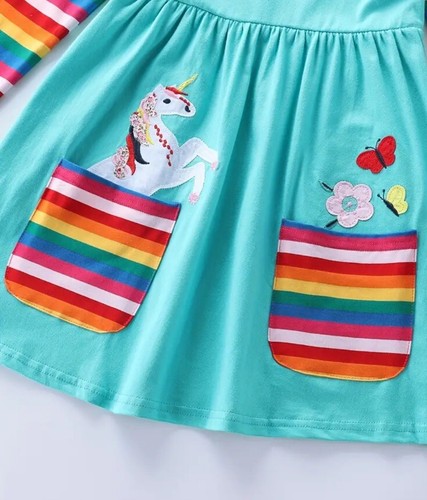 Süßes Mädchen Kleid Regenbogen Einhorn Applikationen Gr.110/116 NEU - Bild 4 von 7