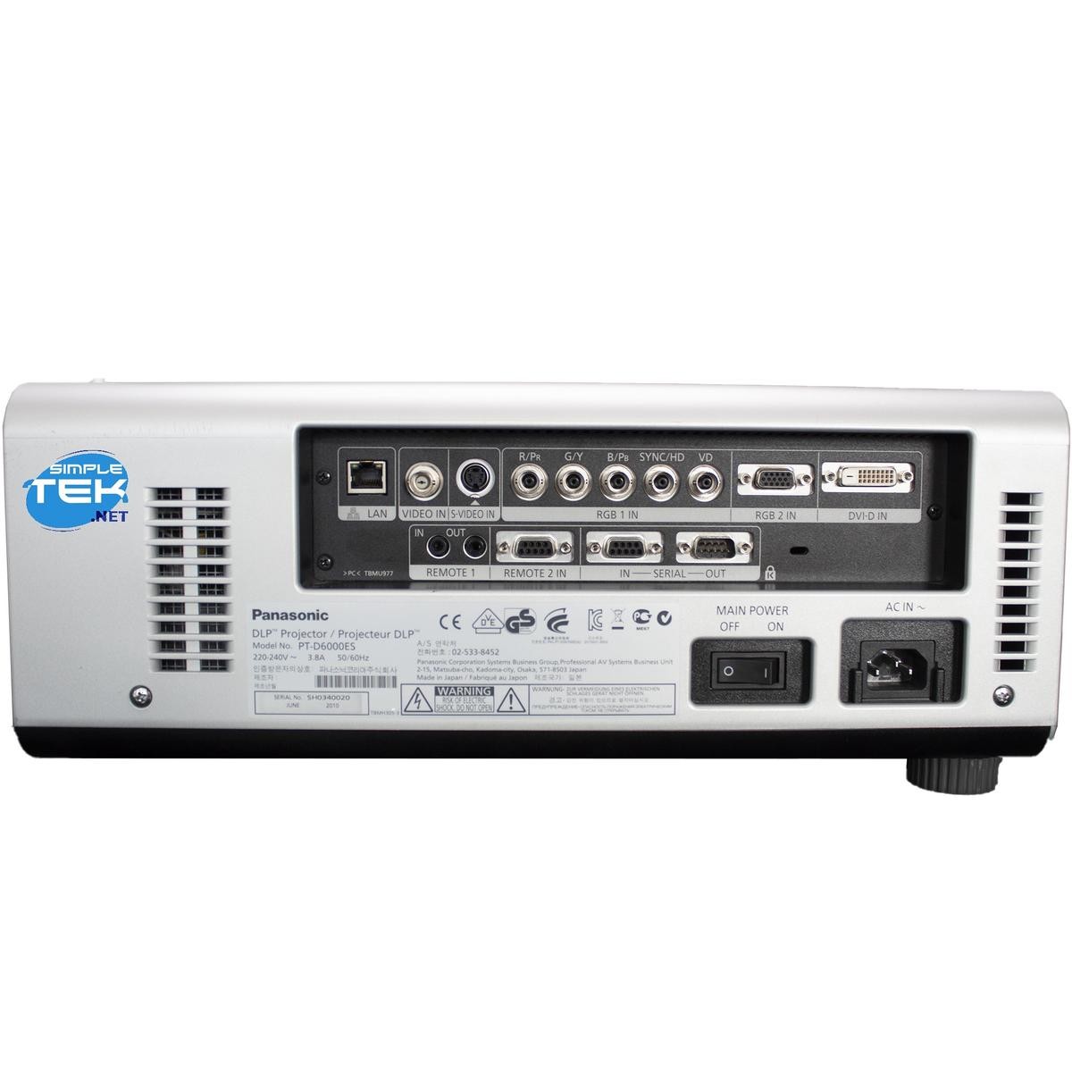 Panasonic Pt-D6000Es Dlp Projector 6500 Lumens Vga Dvi Rs232 Bnc