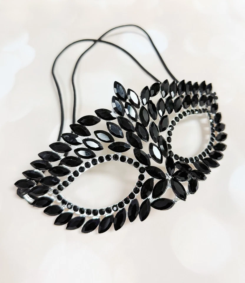 Silver masquerade mask, Black Crystal Mask, Cosplay Mask, Party Masquerade Mask - Image 4 of 4