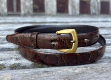 Vintage Donfield Slim Skinny Leather Belt Brown Alligator Grain Cowhide 36/L
