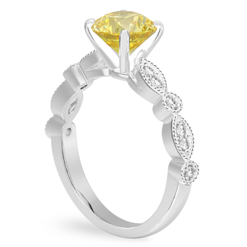 Round Diamond Ring 14K White Gold 1.12 Ct IGI Lab Grown Fancy Intense Yellow - Picture 3 of 9
