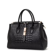 Genuine Black Leather Crocodile Embossed  Wom...