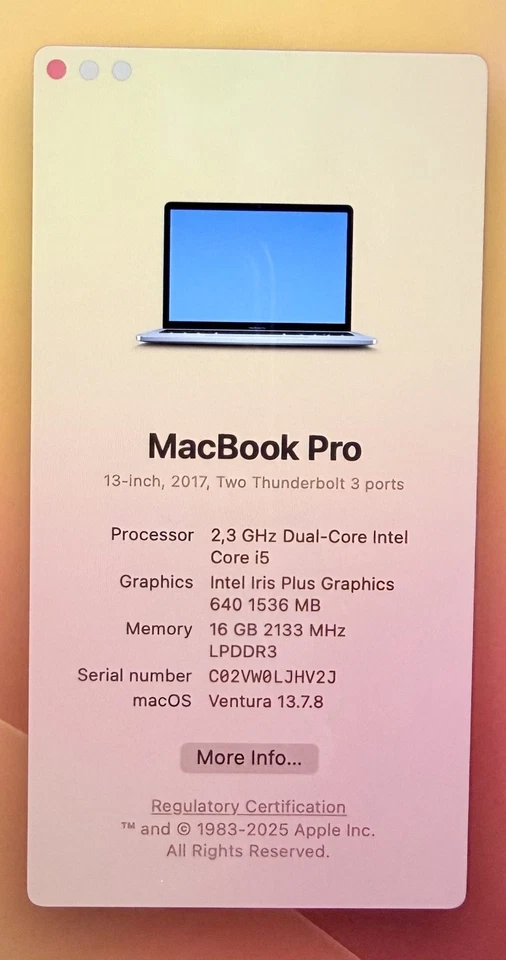 Apple MacBook Pro 13" 2017 · i5 · 16GB · 256GB, photo 3 sur 5