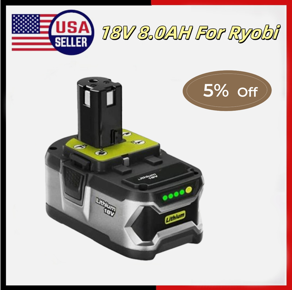 P107 Battery For RYOBI P108 18V One Plus High Capacity Lithium-ion Battery 8.0Ah