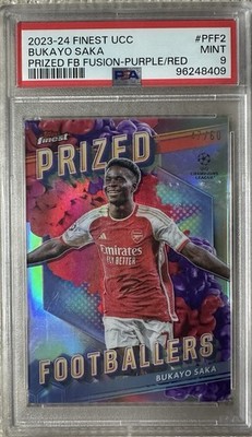 Topps 2023-24 Finest UEFA Bukayo Saka Arsenal Fusion Purple/Red PSA 9 #PFF-2 /60