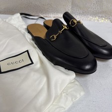 Gucci Princetown Leather Mules Size 39.5 Black / Gold