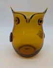 VTG MCM  Blenko Art Glass Hand Blown Amber Owl Vase Hand Blown. 6x6x7” Tall