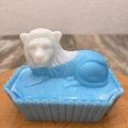 Antique EAPG Westmoreland LION Blue And White Milk Glass TOP ONLY