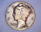 1919-D  Mercury Head Silver Dime BELOW FINE COND.  **502-6