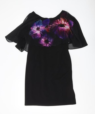 Wallis Petite schwarzes geblümtes Etuikleid   Damen 8