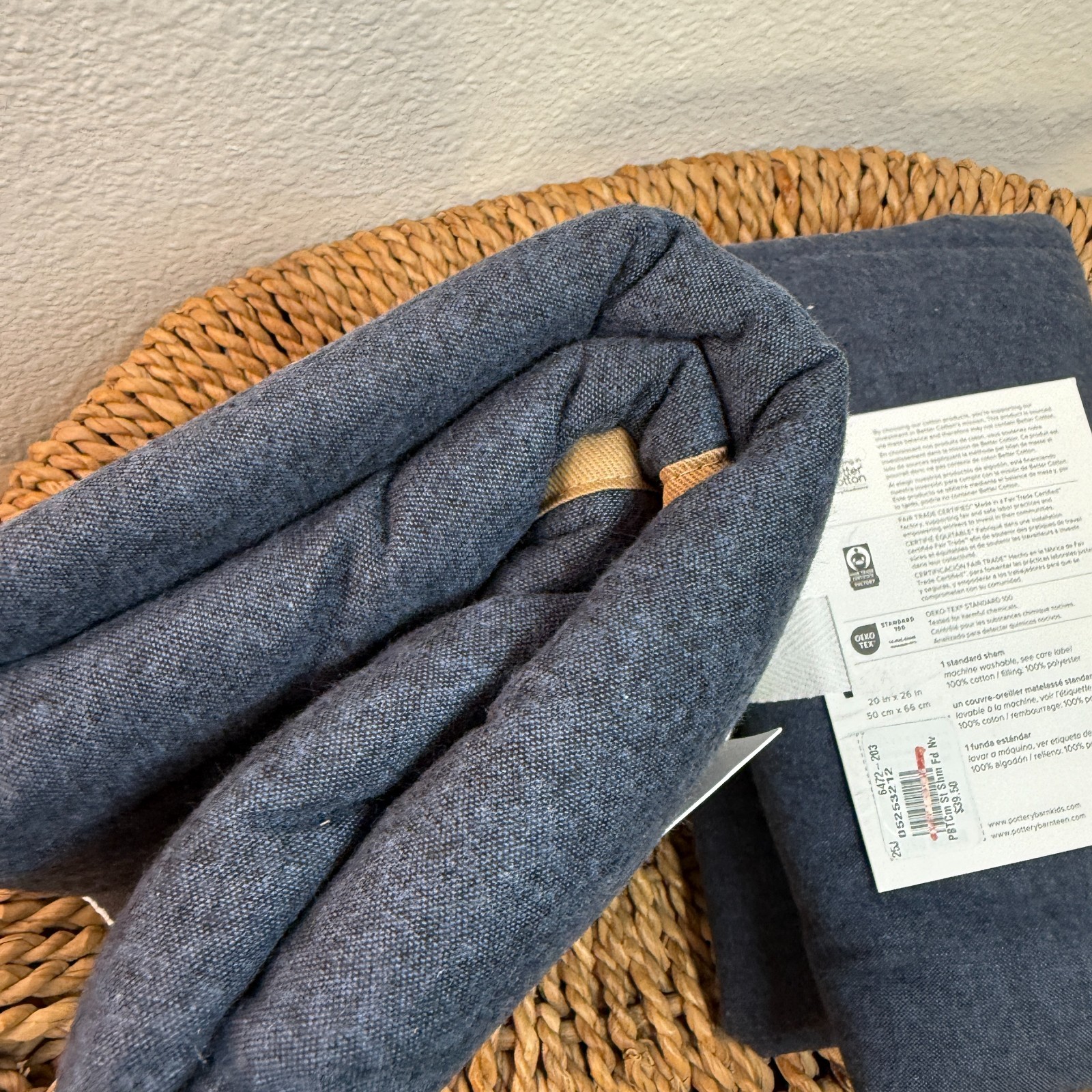 POTTERY BARN TEEN CAMDEN REVERSIBLE QUILTED SHAM SET OF 2, STANDARD ~ FADED NAVY