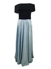 Betsy Adam Women's Off-The-Shoulder Glitter-Skirt Gown 4, Black/Light Blue