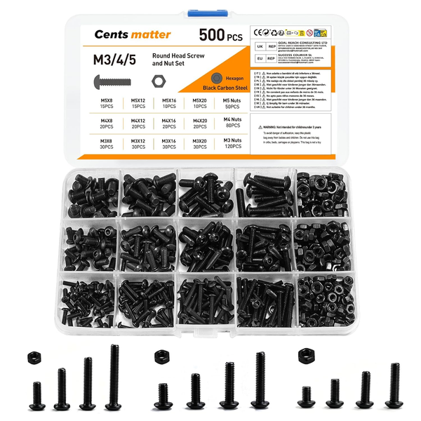 500 Stk Schwarze Innensechskant‑Schrauben‑Muttern‑Set M3‑M4‑M5-image