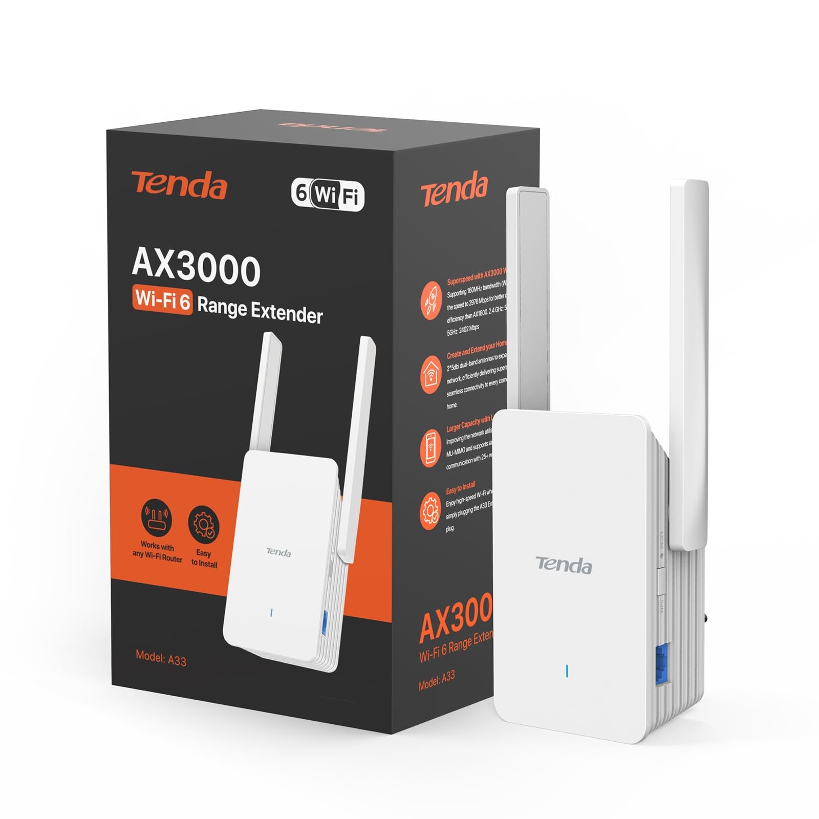 Répéteur WiFi 6 A33, amplificateur AX3000 idéal pour le télétravail à la maison