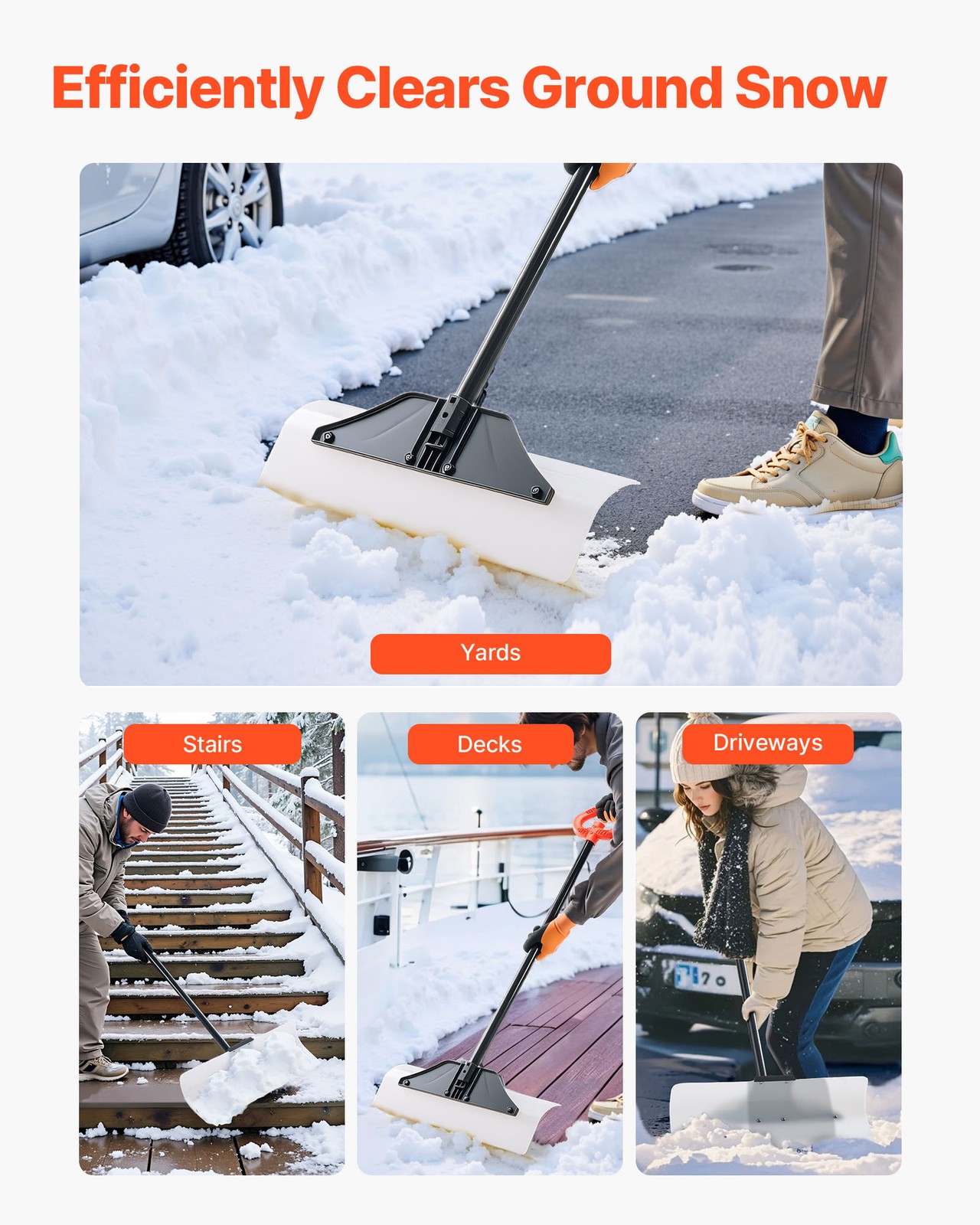 VEVOR Plastic Snow Pusher Shovel 24in Heavy Duty Plow Driveway Ergonomic Grip