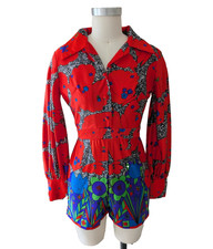 1960  s 1970s Vintage Pop Art Romper Size Small Extra Small S XS