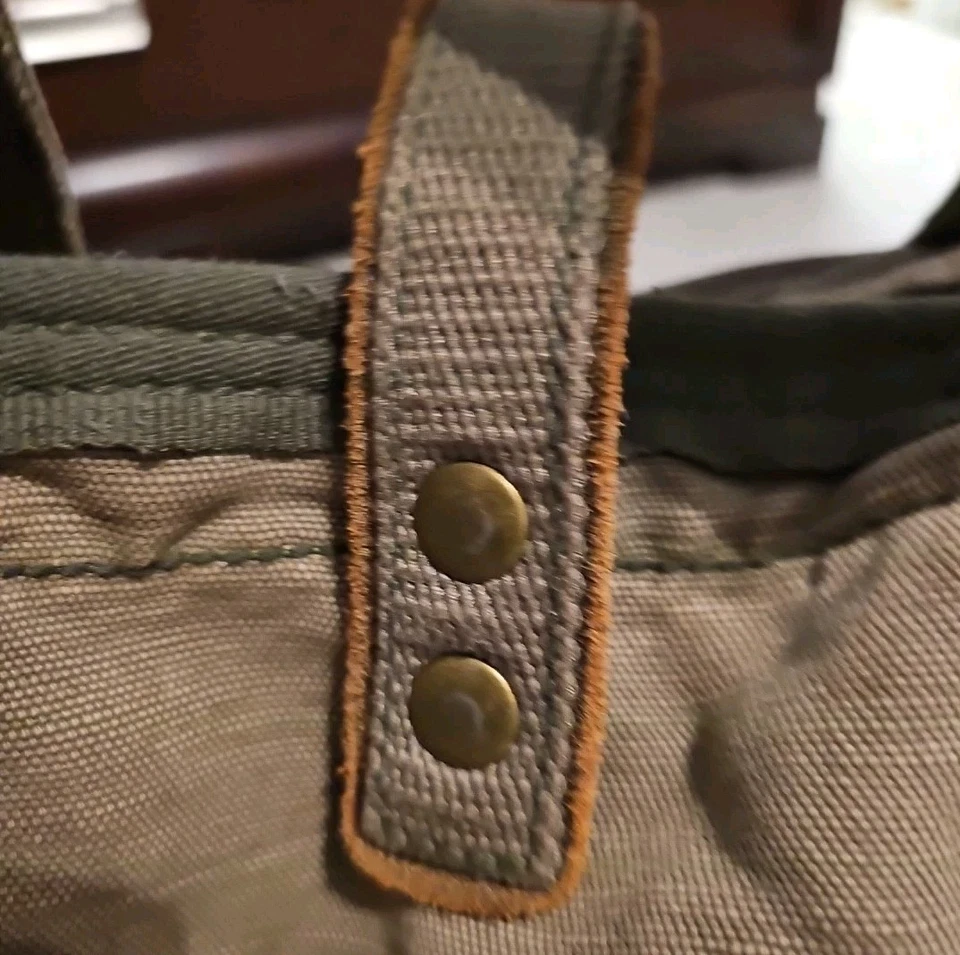 Bolsa tote de ombro de lona Gap viagem casual verde com costura vermelha 13,5 x 11,5 x 11 - Imagem 3 de 4