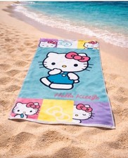 New Sanrio Hello Kitty Towel 25x50in Beach/Bath Buddie Gift Set Blue Plushie NWT