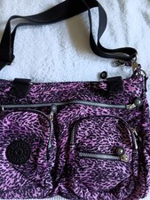 Kipling Animal Print Handbag Purple and Black Light Green Linning Excellent