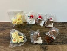 Vintage Mini Flocked 1 Teddy Bear Lot Brown Yellow White Fuzzy Christmas Santa